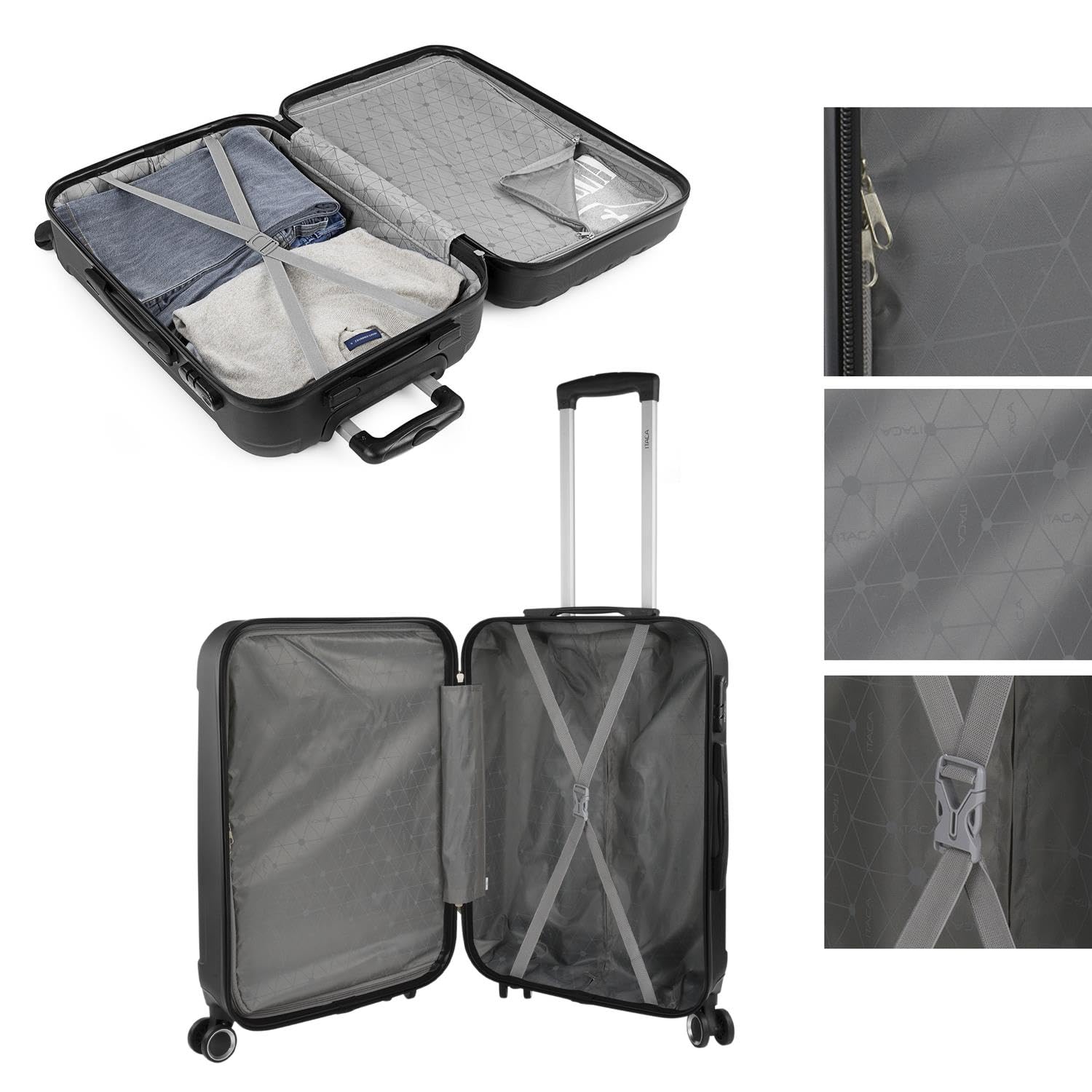 ITACA - Maletas Grandes De Viaje Rígidas Ligeras con 4 Doble Rueda 360° Maleta Grande 23 Kilos Alta Resistencia Maleta XL Duradera, Negro
