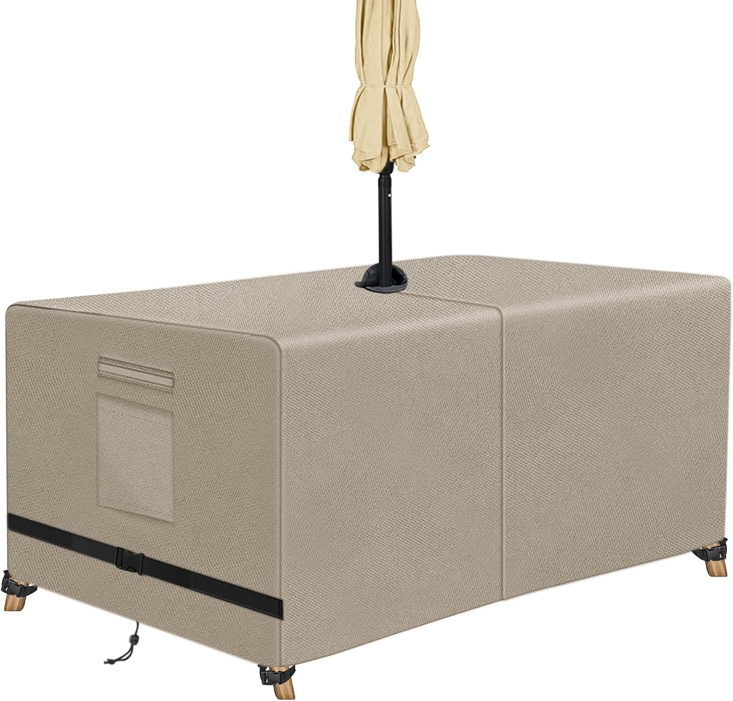 SIRUITON Rectangle Patio Table Cover with Umbrella Hole 108" L X 82" W X 23.6" H Heavy Duty 600D Oxford Fabric Outdoor Waterproof Lawn Patio Furniture Covers
