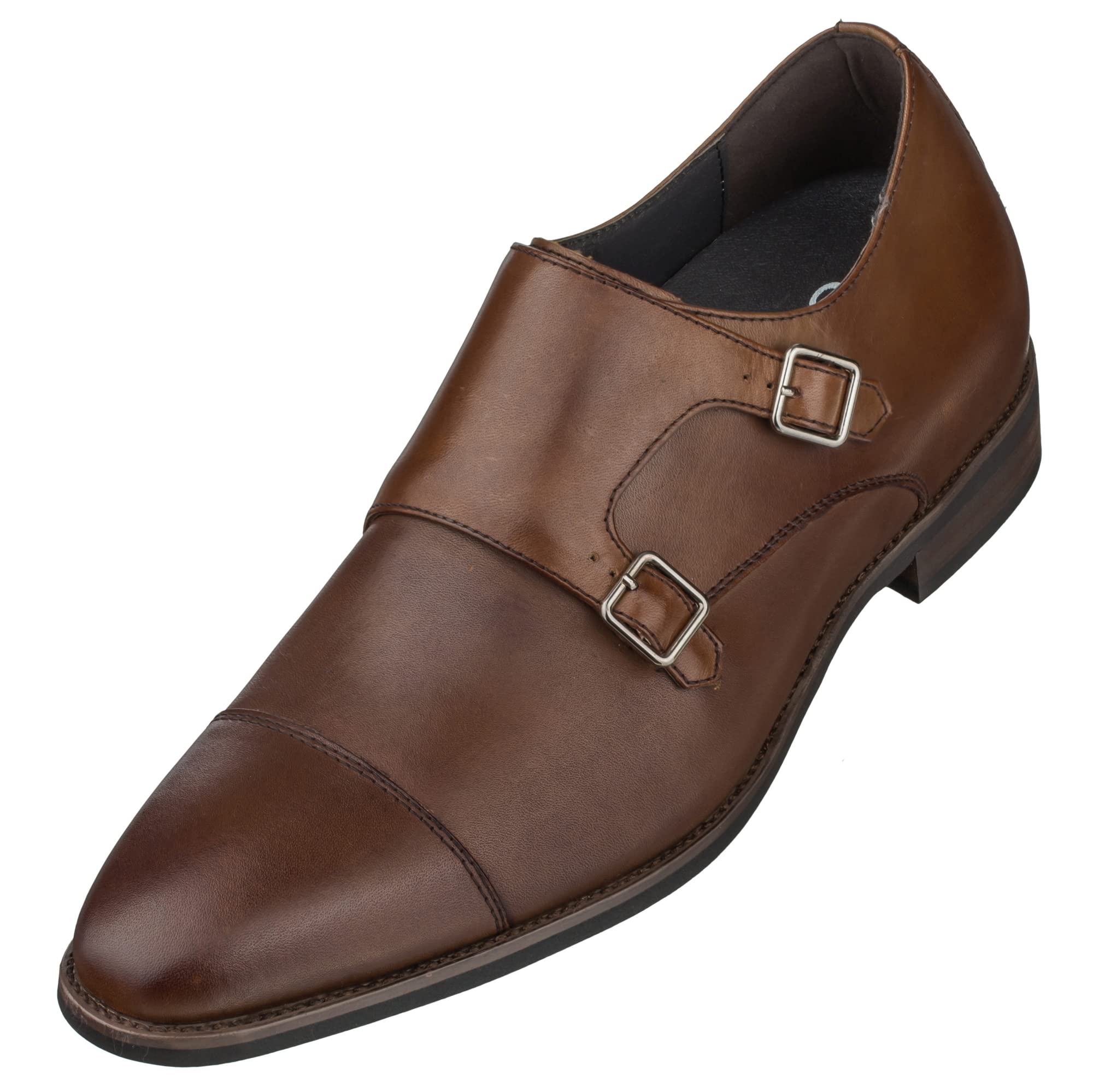 CALTO Men's Invisible Height Increasing Elevator Shoes - Brown Premium Leather Slip-on Lightweight Casual Loafers - 3 Inches Taller - S3507 - Size 10