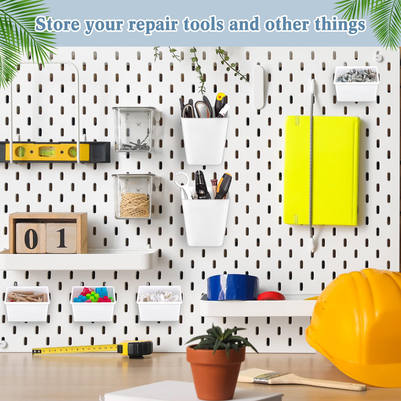 Jinei Stecktafel-Organizer Set, Weiß, 12 Stück, Kunststoff und Metall, für Garage, Werkstatt, Büro
