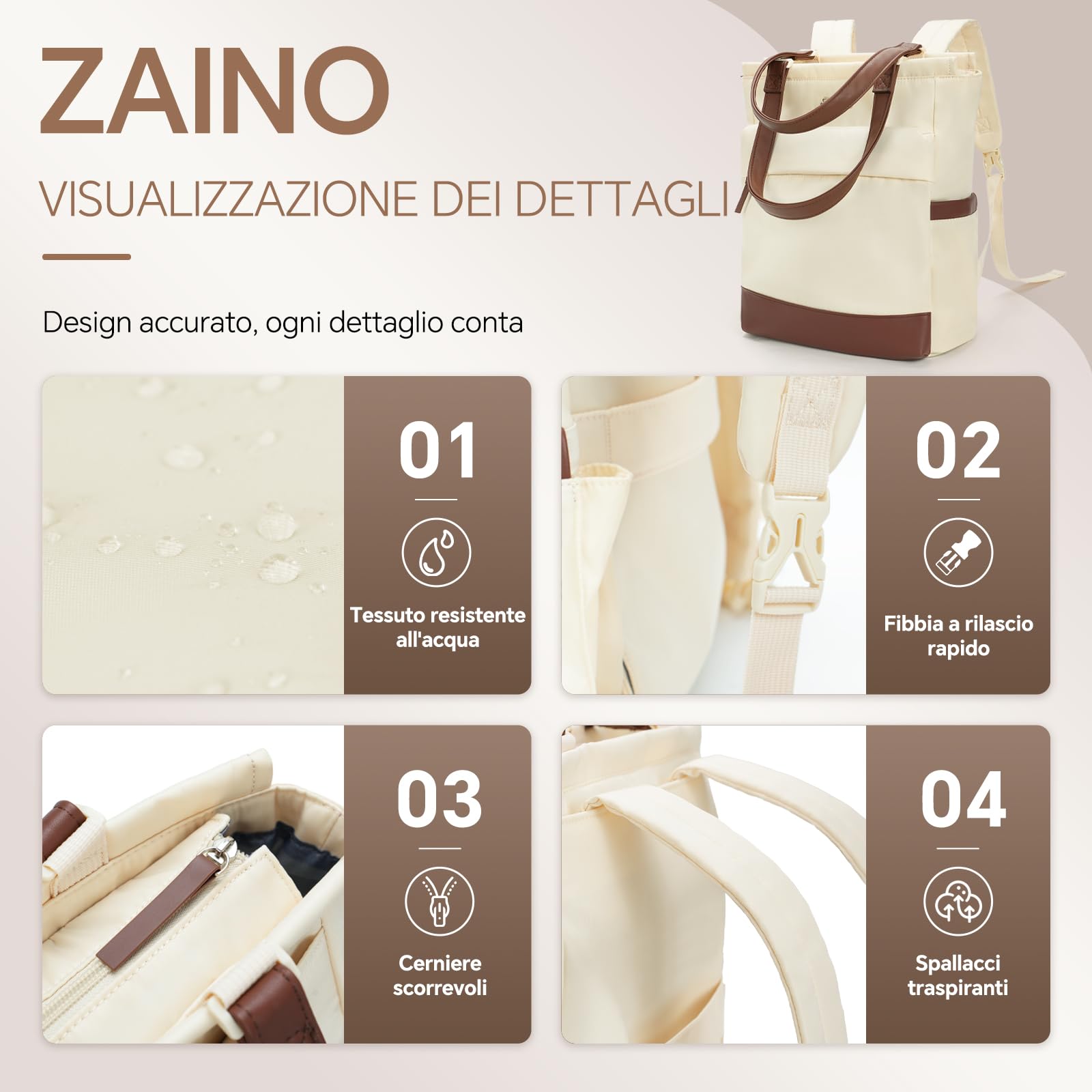 EMPSIGN Zaino 3 in 1 Convertibile Donna, Borsa Tote 15,6 Pollici Multiuso