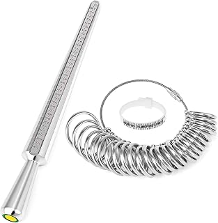 QWORK® Ringstock Ringgrössenmesser Set, Metall Ringgrößen-Bestimmer, 41-76 UK EU Größen Ringgrössenmesser, Ringmaßband