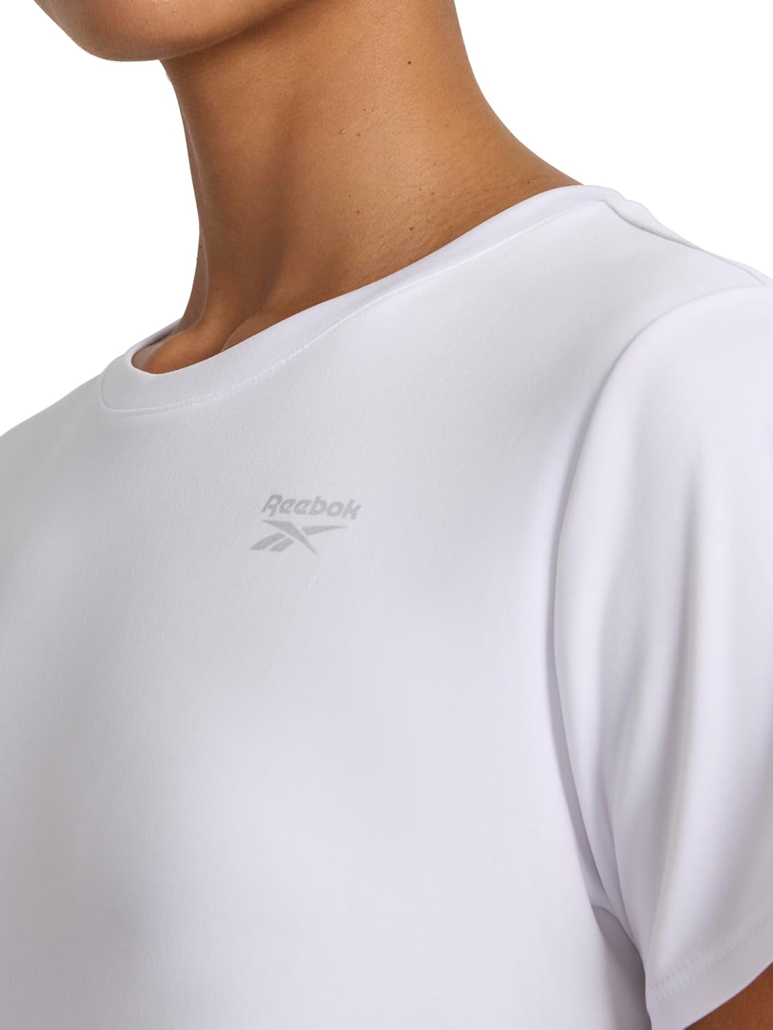 Reebok Womens Small Logo Short Sleeve Crewneck T-Shirt, Lightweight, Moisture Wicking - Image 4
