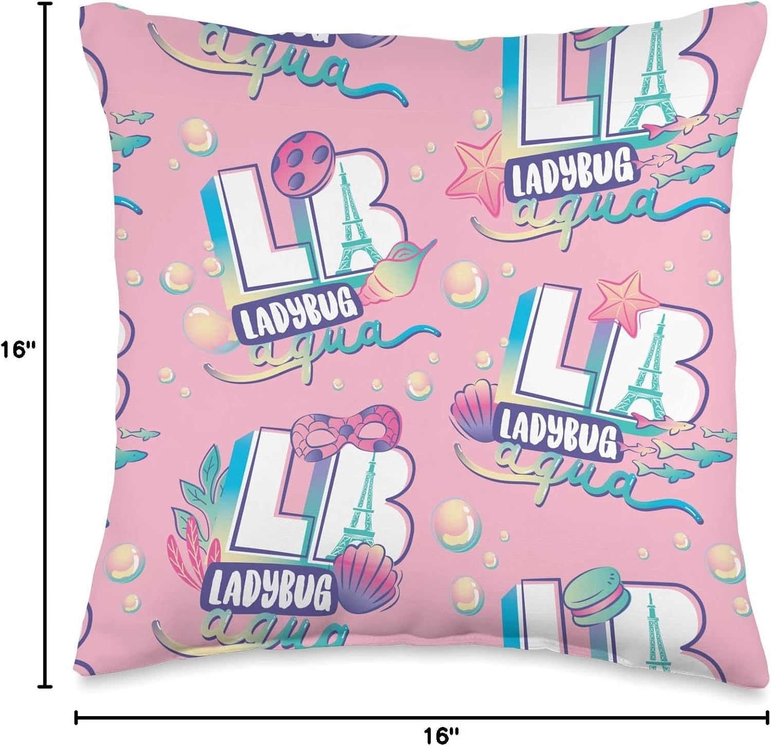 Miraculous Ladybug Aqua Summer Pink Throw Pillow, 16x16, Multicolor