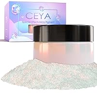 Vista 15 de Ceya Polvo de Mica de Interferencia, 50g/1.8oz Polvo de Uñas Cromado Blanco Hielo, Pigmento de Efecto Perlescente de Cambio de Color de Grado