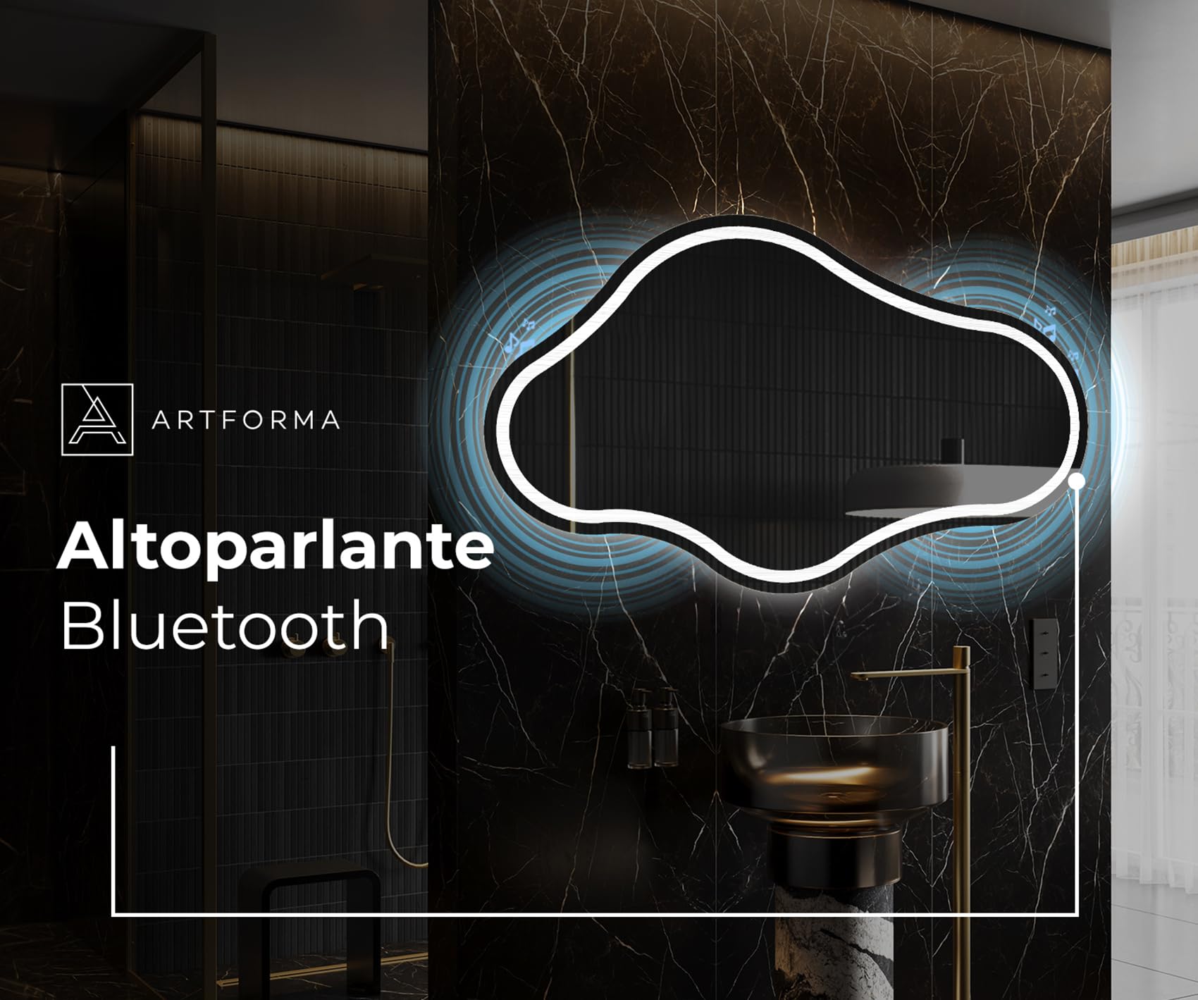 A ARTFORMA decorativi Specchio LED da parete forme particolari 94x54 cm | su Misura | moderno specchi con illuminazione, retroilluminato | CHM223
