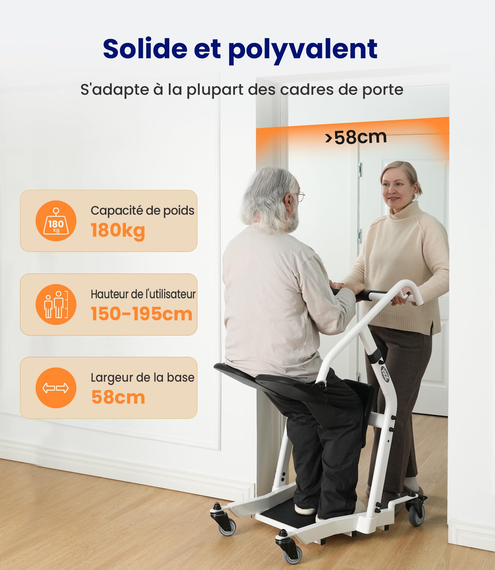 VOCIC AY03 Lève-personne verticalisateur, transfert assis-debout 180 kg | Senior domicile, aide transfert lit fauteuil WC, verticalisateur mobile pour soins quotidiens, charge 180KG