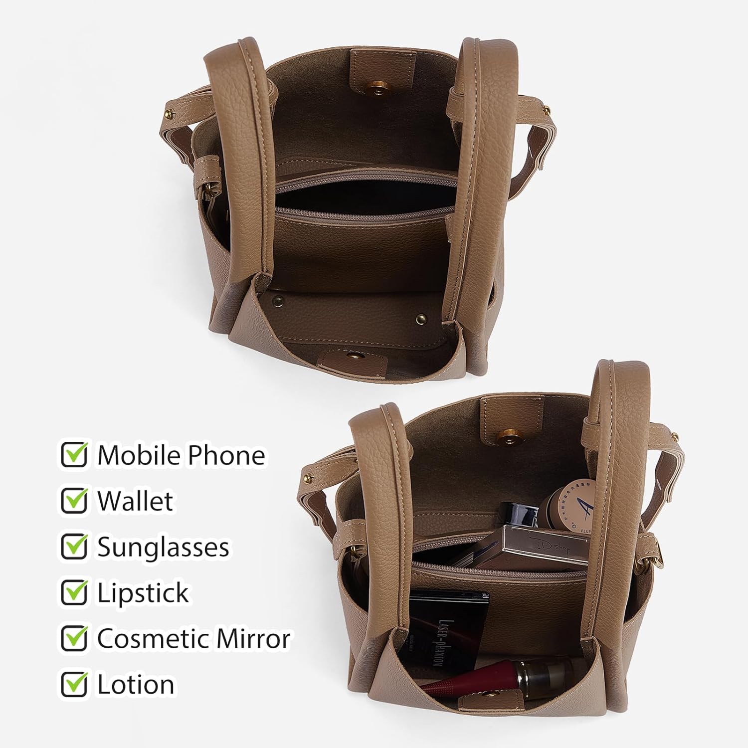 Small Bucket Bags for Women, Trendy Vegan Leather Mini Crossbody Handbag with Adjustable Shoulder Strap - Image 4