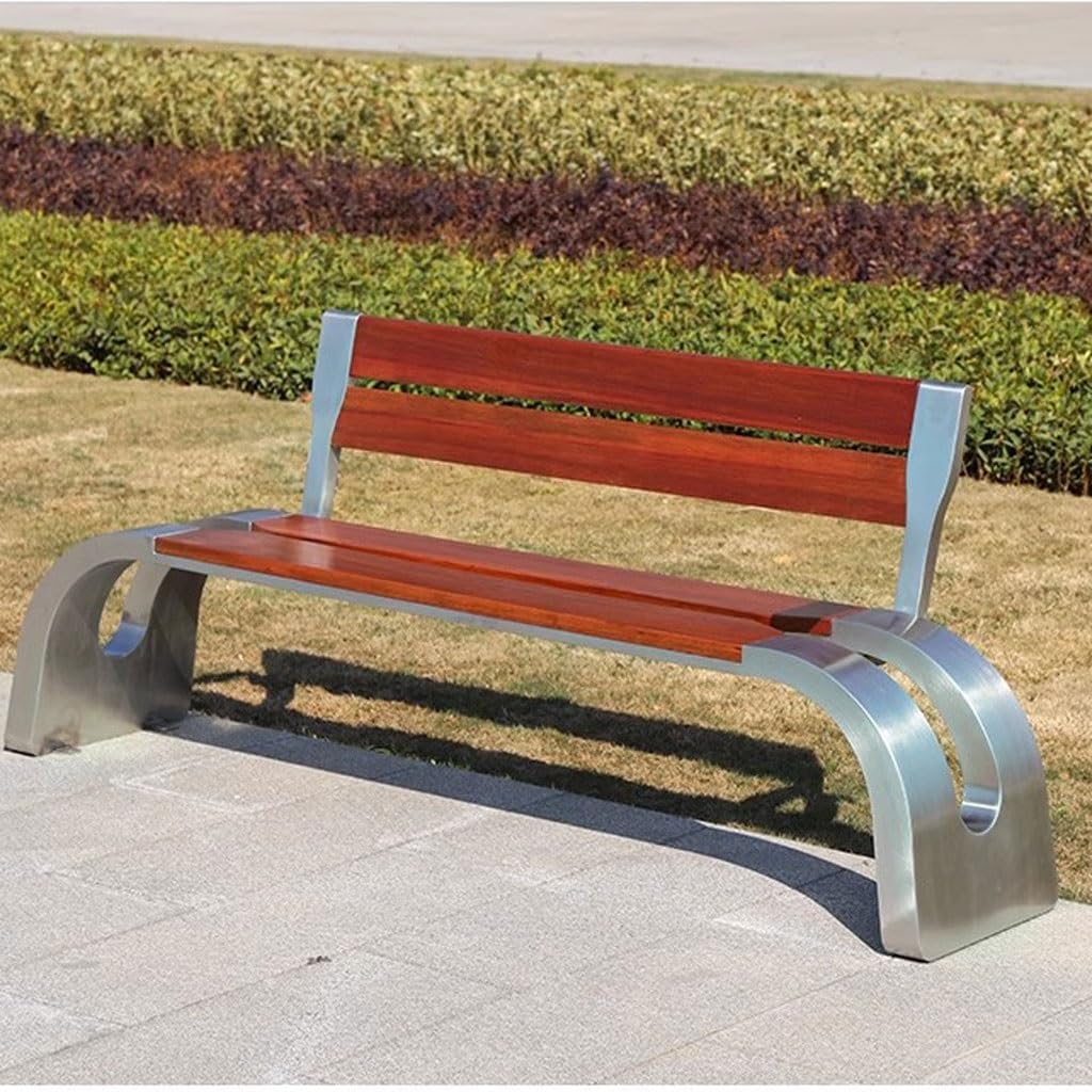 Patio Benches for Outdoors Outdoor Bench Solid Wood Community Square Stainless Steel Park Chair Garden Benches for Outdoors