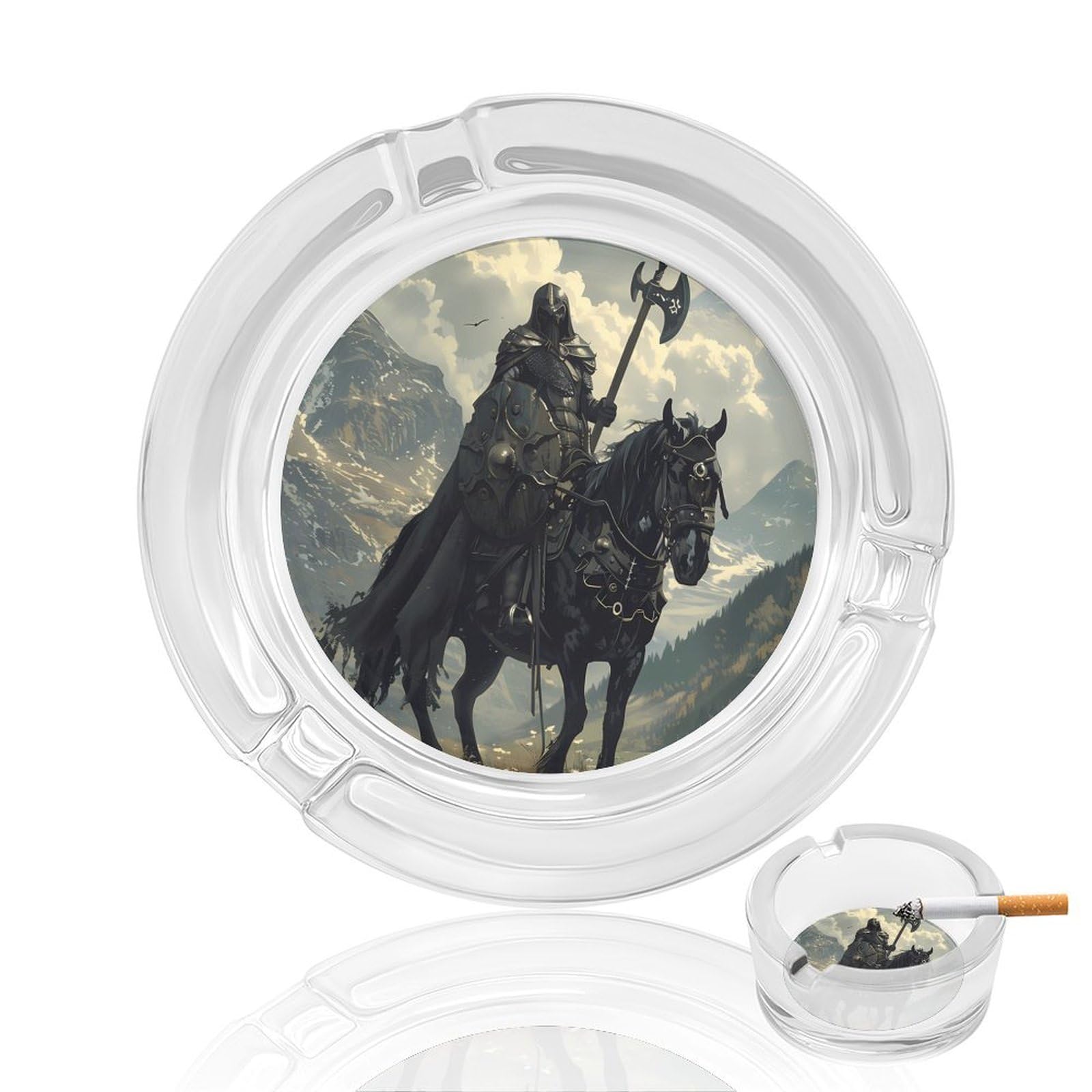 Death Dealer Viking On Horse Ashtray Portable Round Glass Outdoor Ash Tray for Home Office Garden Pub