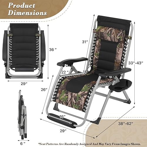 Miniatura 3 de Athena Collection Zero Gravity - Juego de 2 sillas de salón para exteriores con cojín, 29 pulgadas de ancho, sillas reclinables con soporte para