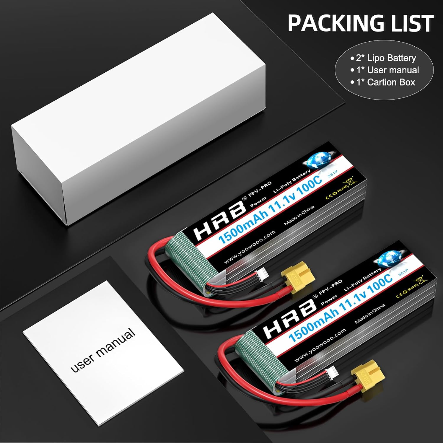 HRB 2PCS 3S 1500mAh Lipo Battery XT60 11.1V 100C RC Lipo Battery Compatible for RC Helicopter Airplane Car Boat Truck