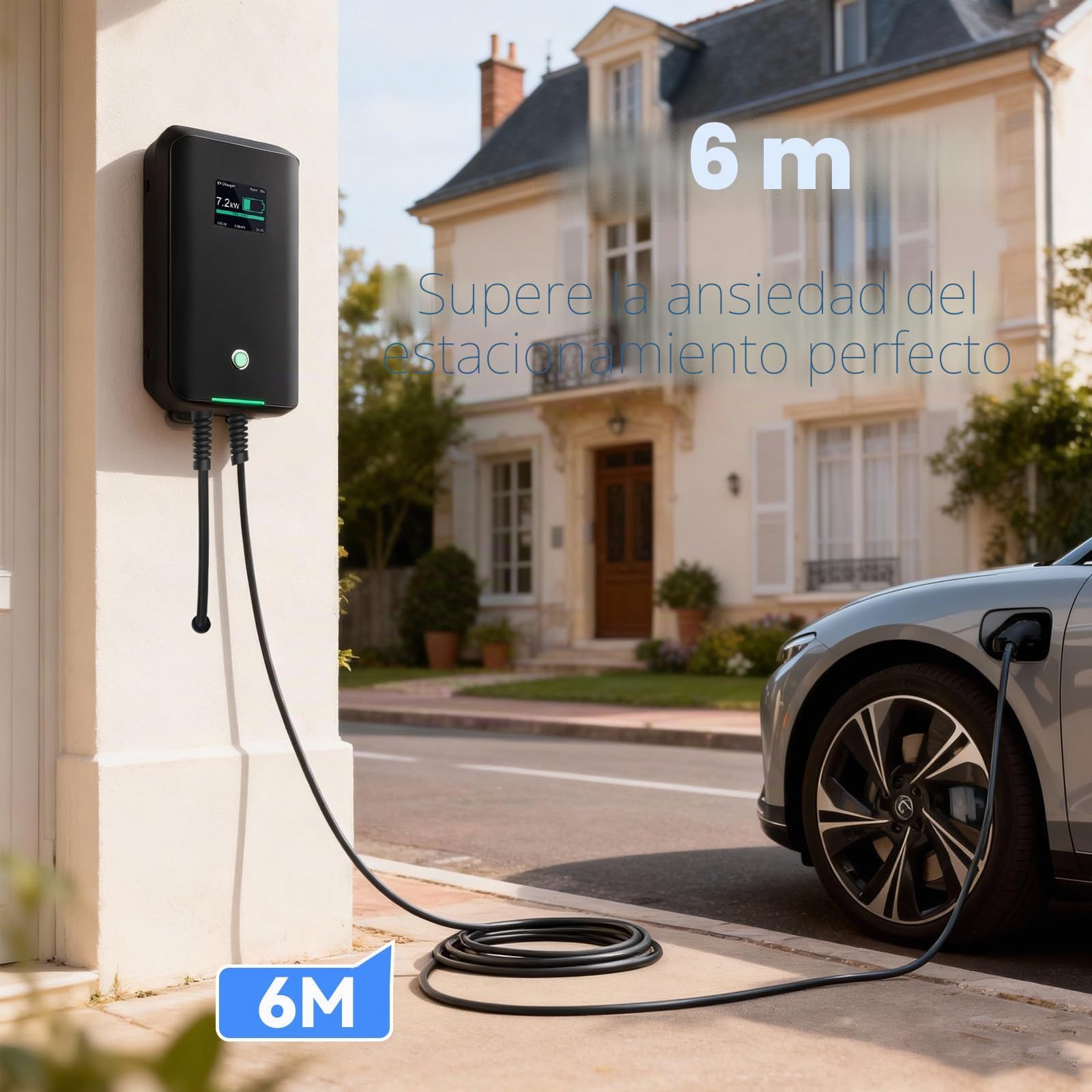 32A Cargador Coche Electrico,Punto de Recarga para Coches Eléctricos,Wallbox 7kW Tipo 2 Monofásico,Cable de Carga Tipo 2 6m para Scenic,Megane,Model Y/3,E-C3,E-208,E-2008, EX30,XC60,MG4