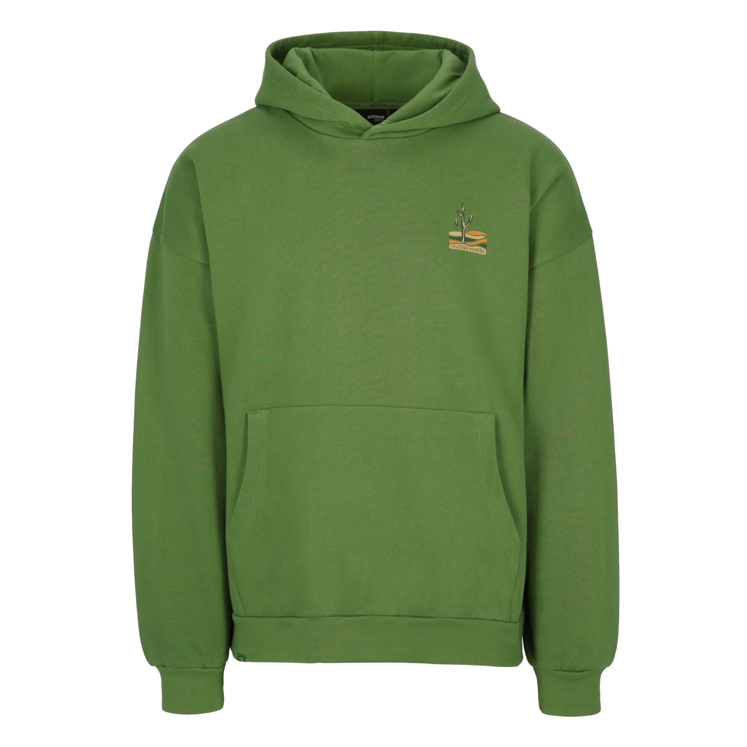 Spitzbub Oversized Hoodie Green Glow – Kapuzenpullover, Grün mit Kaktusprint auf der Brust & großem Rückenprint