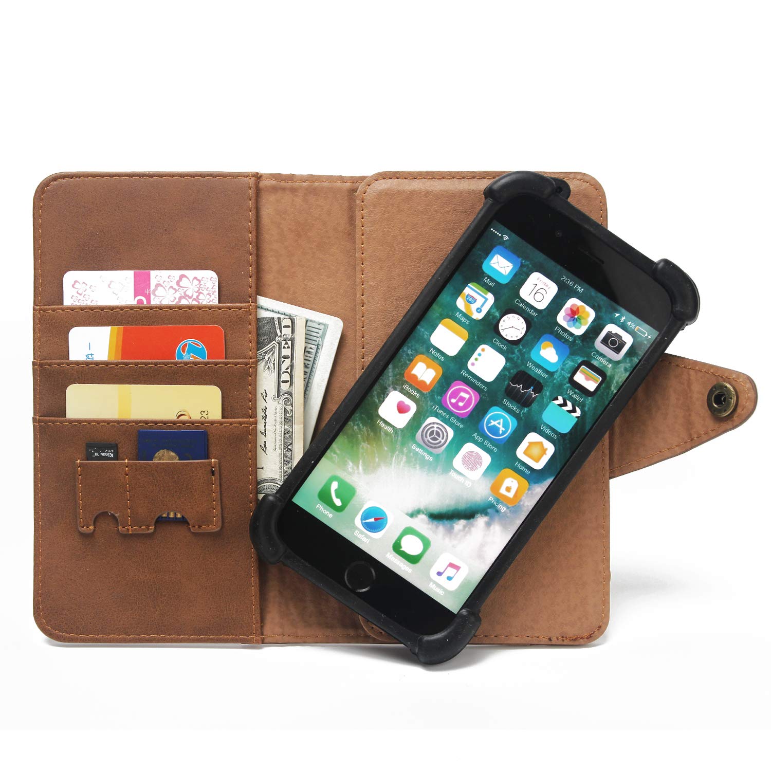K-S-Trade Housse pour Wiko Power U10 Étui Housse á Rabat Compatible avec Wiko Power U10 Couvercle Couverture Portefeuille+ ÉCOUTEURS avec Pare-Chocs Pouchette Protection Casque Marron (1x)