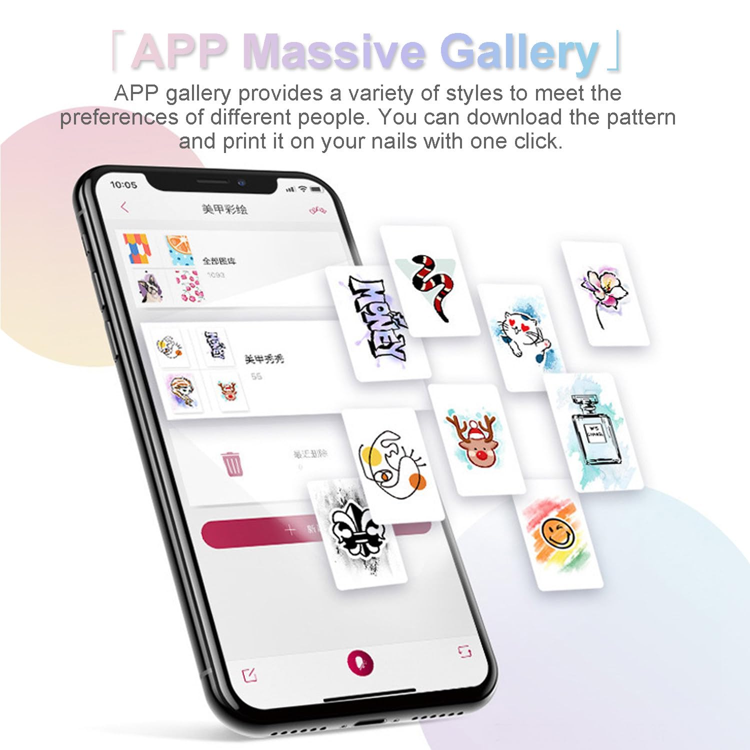 Imprimante Nail Art avec Plus De 1000 Motifs, Connexion WiFi, Contrôle par APP, Motifs 2400 Dpi, Kit Complet De Nail Art DIY pour Femmes, Salons Et Usage Domestique,Pink
