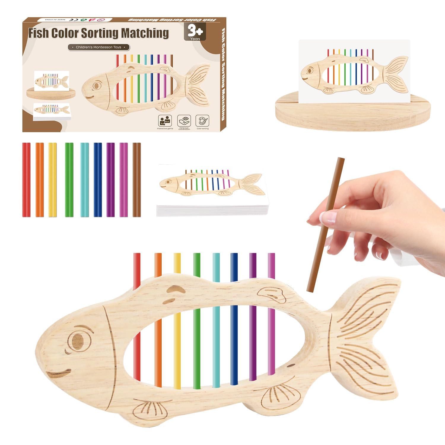 Felly Toys Children 2 3 4 Years, Fish Montessori Toys, Educational Game Wooden Toy Baby Stacking and Snapping Set, Birthday Gift Christmas 2+ Years