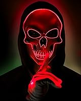 Vista 22 de Sumind Máscara LED de Halloween, esqueleto LED aterrador, hacker de purga que brilla en la oscuridad, para fiesta de disfraces de Halloween (azul)