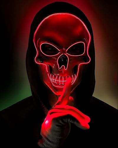Vista 22 de Sumind Máscara LED de Halloween, esqueleto LED aterrador, hacker de purga que brilla en la oscuridad, para fiesta de disfraces de Halloween (azul)