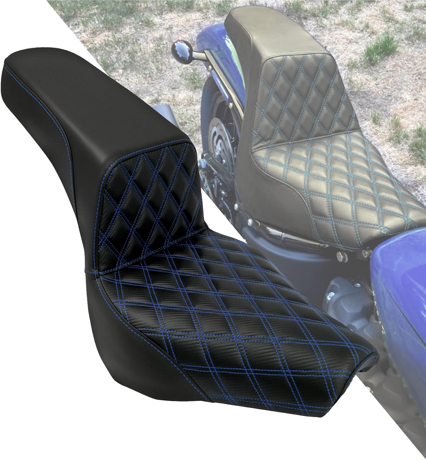 HDBUBALUS Motorcycle Driver Passenger Seat Fit For Harley Softail Street Bob FXBB FXBBS 2018-2025 Softail Standard FXST 2020-2025 (Blue Stitching)