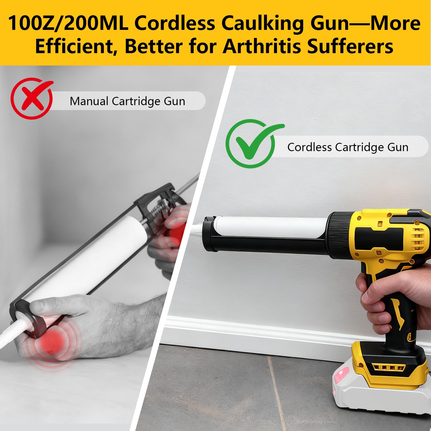 Pistola de calafateo inalámbrica compatible con batería Dewalt de 21 V, pistola selladora de silicona con luz LED y 6 velocidades ajustables, pistola de calafateo eléctrica antigoteo para llenado y