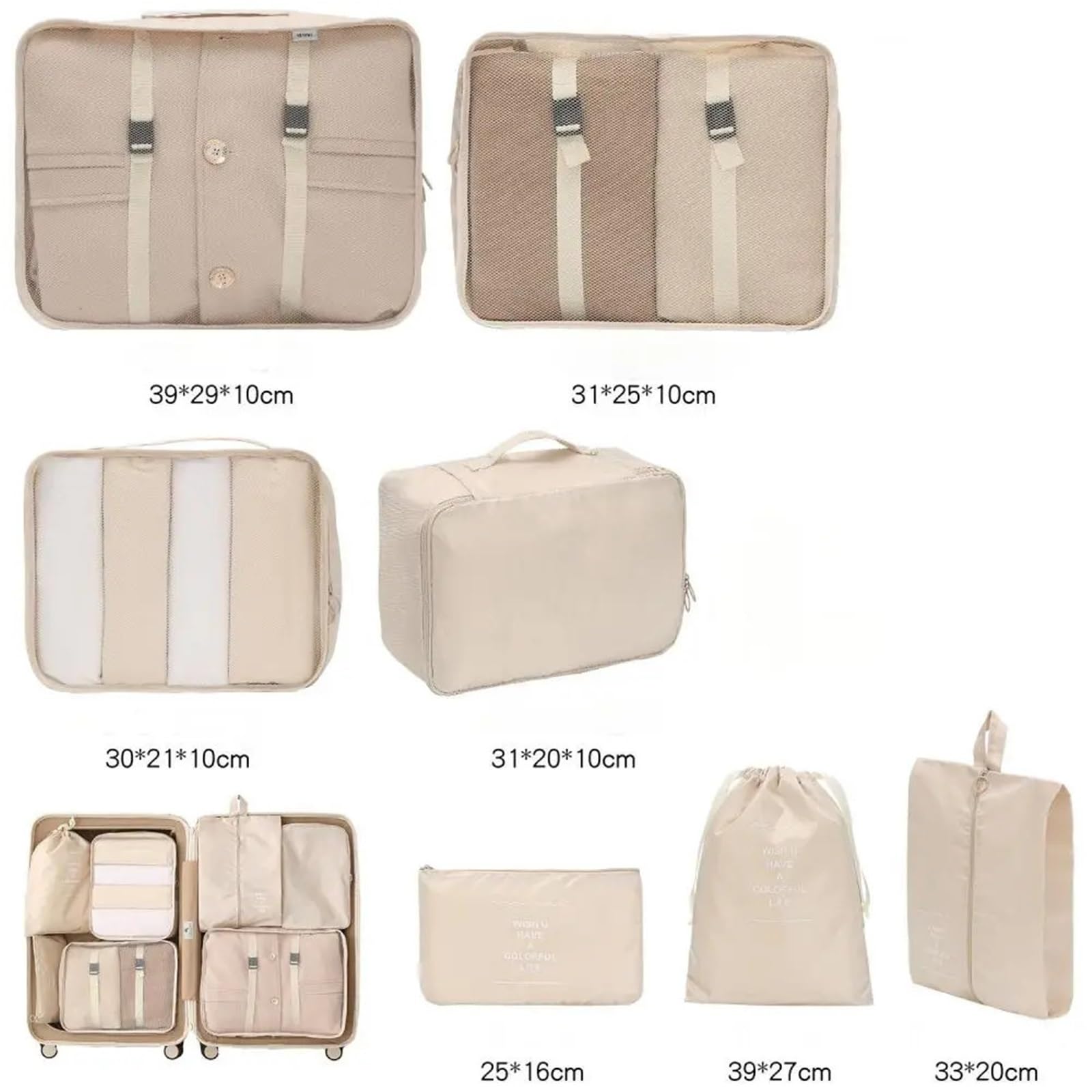 Set di 7 contenitori portaoggetti da viaggio essenziali for articoli da toeletta e trucco, valigia, abbigliamento, scarpe e biancheria intima. Per Risparmiare Spazio Nella Valigia(Pink)