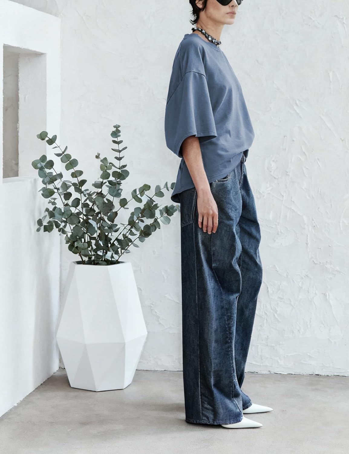 Womens Oversized Short Batwing Sleeve Tops Casual Drop Shoulders T-Shirt Draped Back Workout Tee - Image 4