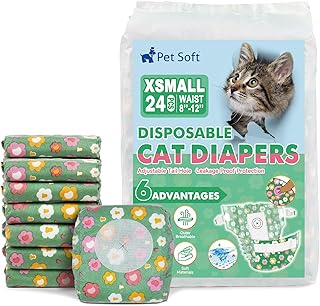 Pet Soft Disposable Cat Diapers - Diaper for Female & Male Cats, Puppy Doggie Diapers for Female Dogs with Adjustable Foam Tail Hole, X-Small (24Pcs, GN Flowers)