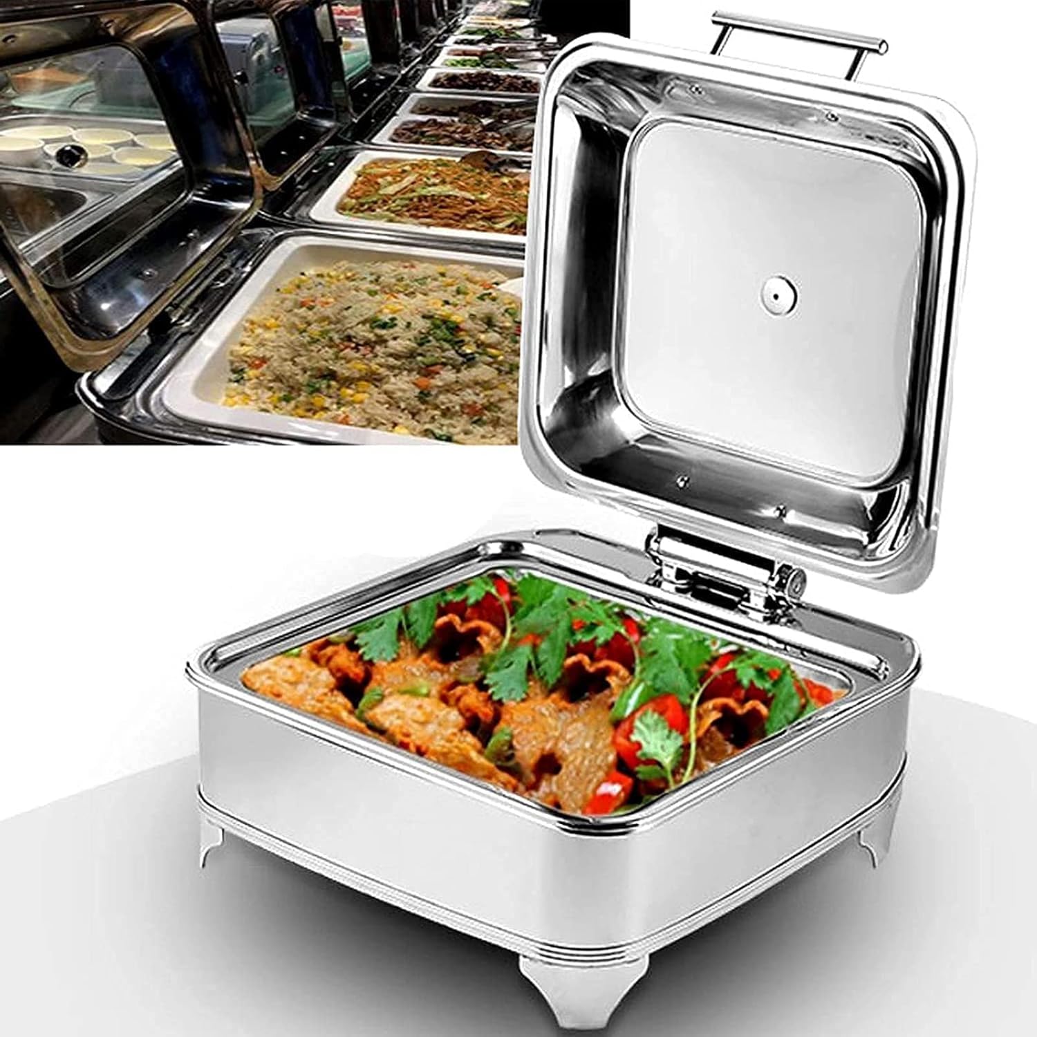 Chafing Dish Buffet Set, Buffet Food Warmer, Stainless Steel Square Catering Chafer Warmer for Keep Food Being Fresh and Delicious,