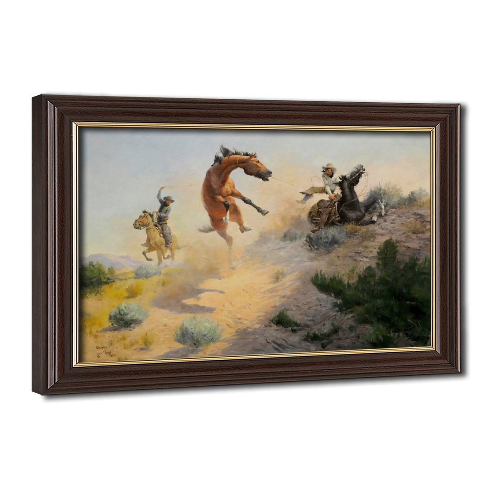 WCYB Jerked Down – Charlie Dye Vintage Cowboy Western – Rodeo Action Scene Posters Prints Canvas Deco Paintings Wall Art Hangable Frame 8" L X 12" W