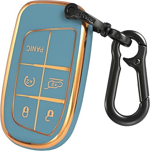 Funda para llavero de jeep con llavero de metal, carcasa de llave dorada de TPU suave de 5 botones, compatible con llave de automóvil Grand Cherokee disponible en Yaxa El Salvador