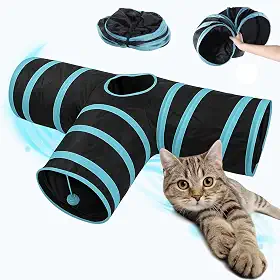 Brinquedo para Gato Túnel para gatos Dobrável Com Bolinha em T (AZUL)