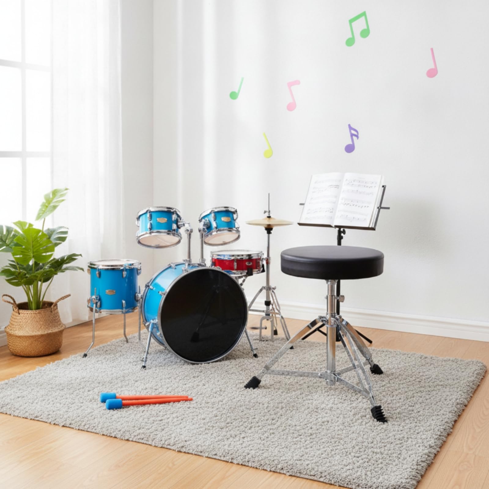 Sillín Batería Ajustable Banqueta Batería con Asiento Acolchado Cómodo Banco para Bateristas, Percusionistas, Escenario