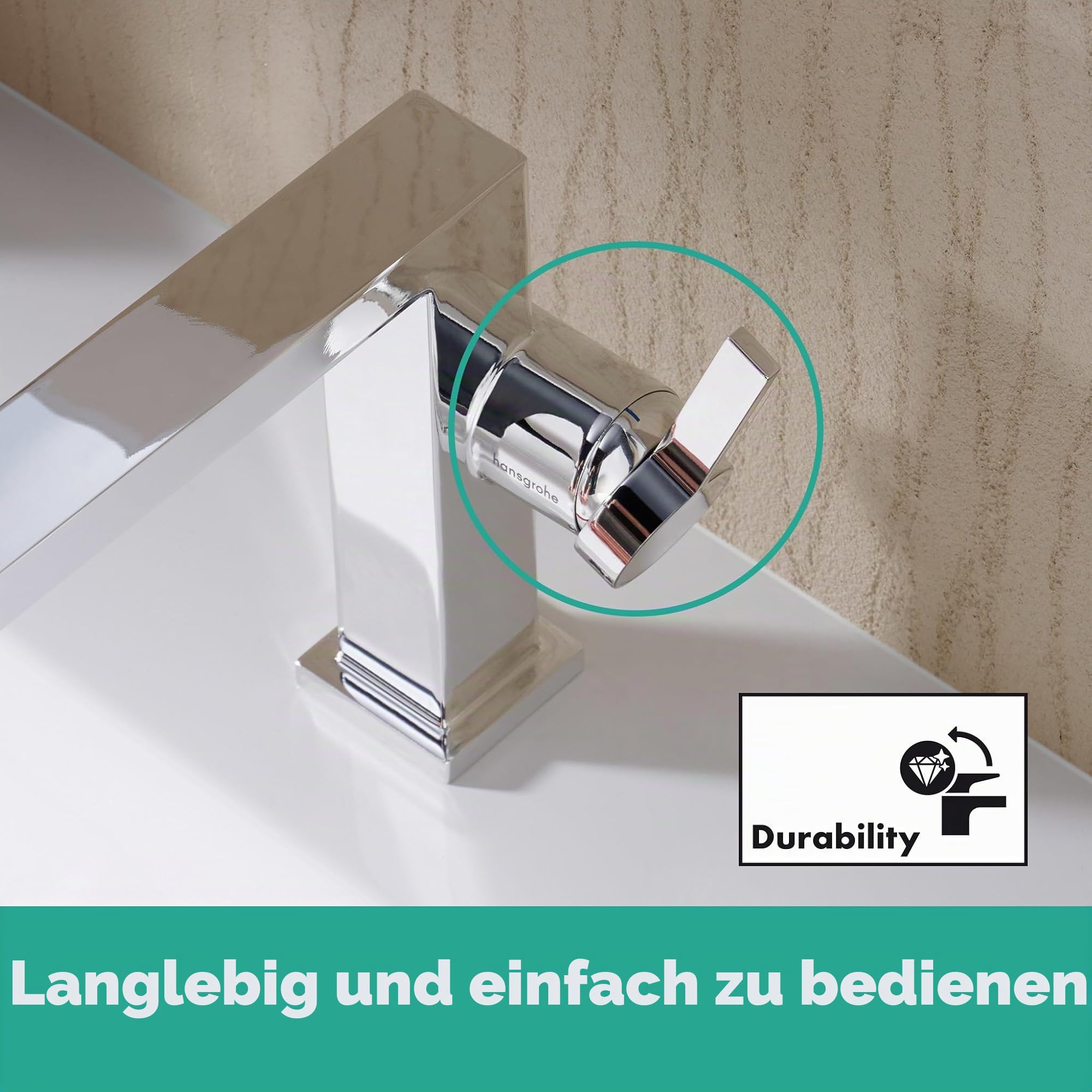 hansgrohe Tecturis E - Waschtischarmatur ohne Ablauf, energiesparend (CoolStart), Wasserhahn Bad mit Auslauf Höhe 133 mm, Mischbatterie Waschbecken wassersparend (EcoSmart+), Chrom, 73021000