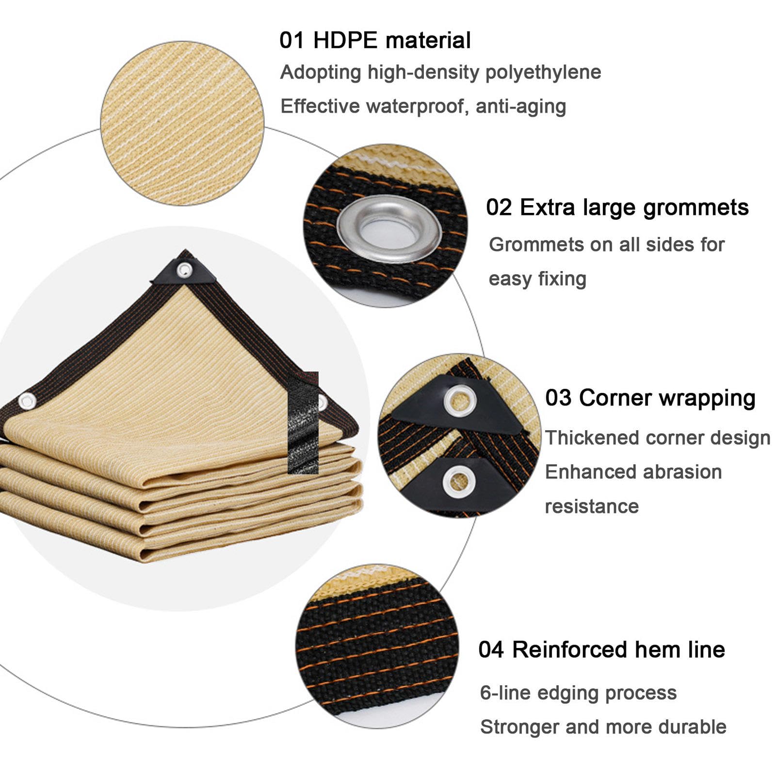 70% Shade Netting,Shade Cloth with Grommets,Rectangular Shade Sail,1.5x2m 2x2m 3x4m 6x6m Outdoor Garden Insulation Net,Weather Resistance,for Patio,Deck,Pergola,Customizable,LxW-12x12m/39.4x39.4ft