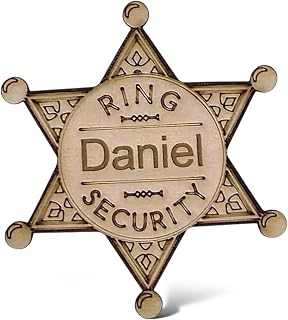 Ring Security Badge Personalized Handmade Wooden Ring Bearer Badge – Engraved Natural Wood Ring Bearer Accessory – Toddler Lapel Pin Keepsake for Outdoor, Boho, or Barn Weddings