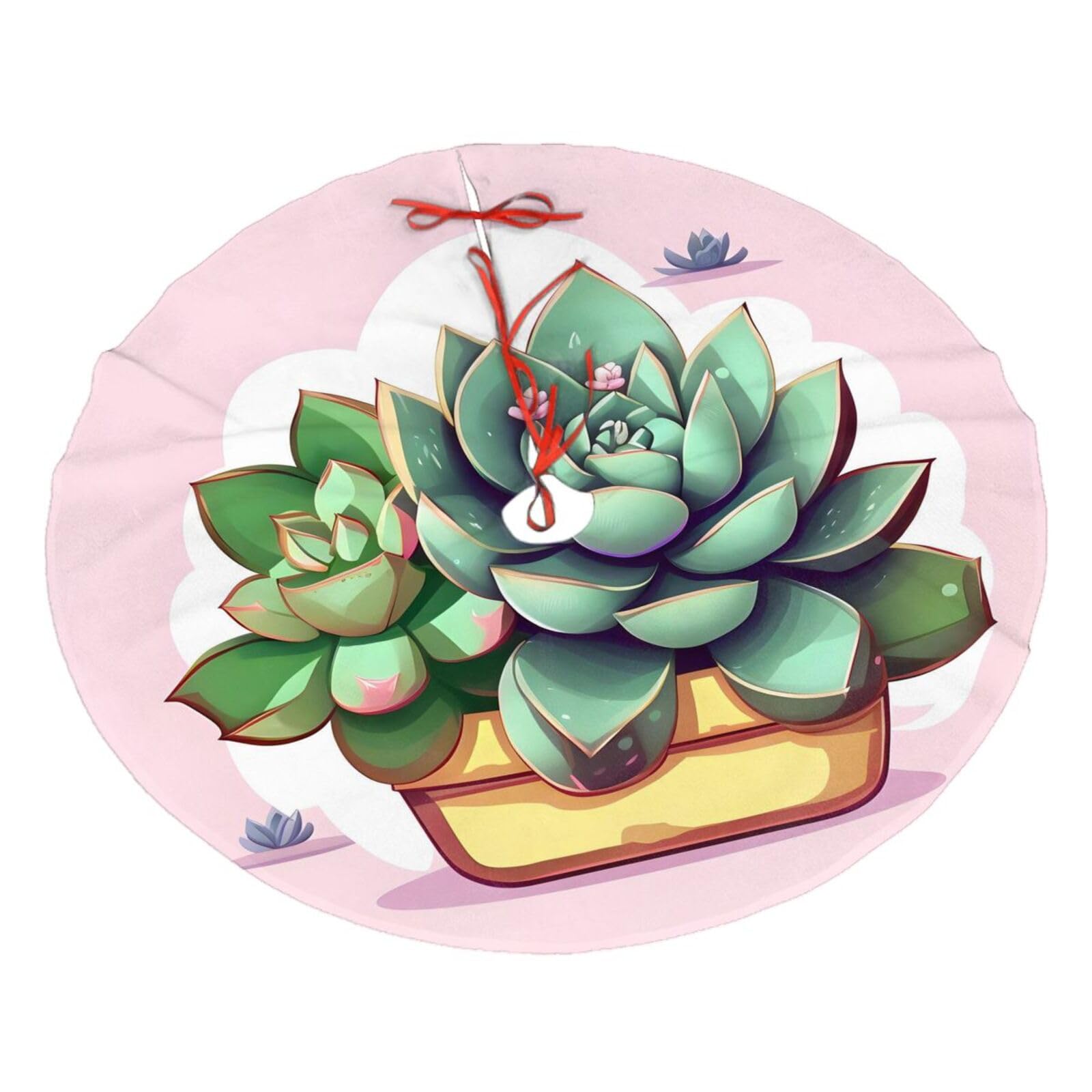 Cartoon Succulents Printed Christmas Tree Skirt Christmas Plush Tree Skirt 48 inches (About 112.2 cm) Christmas