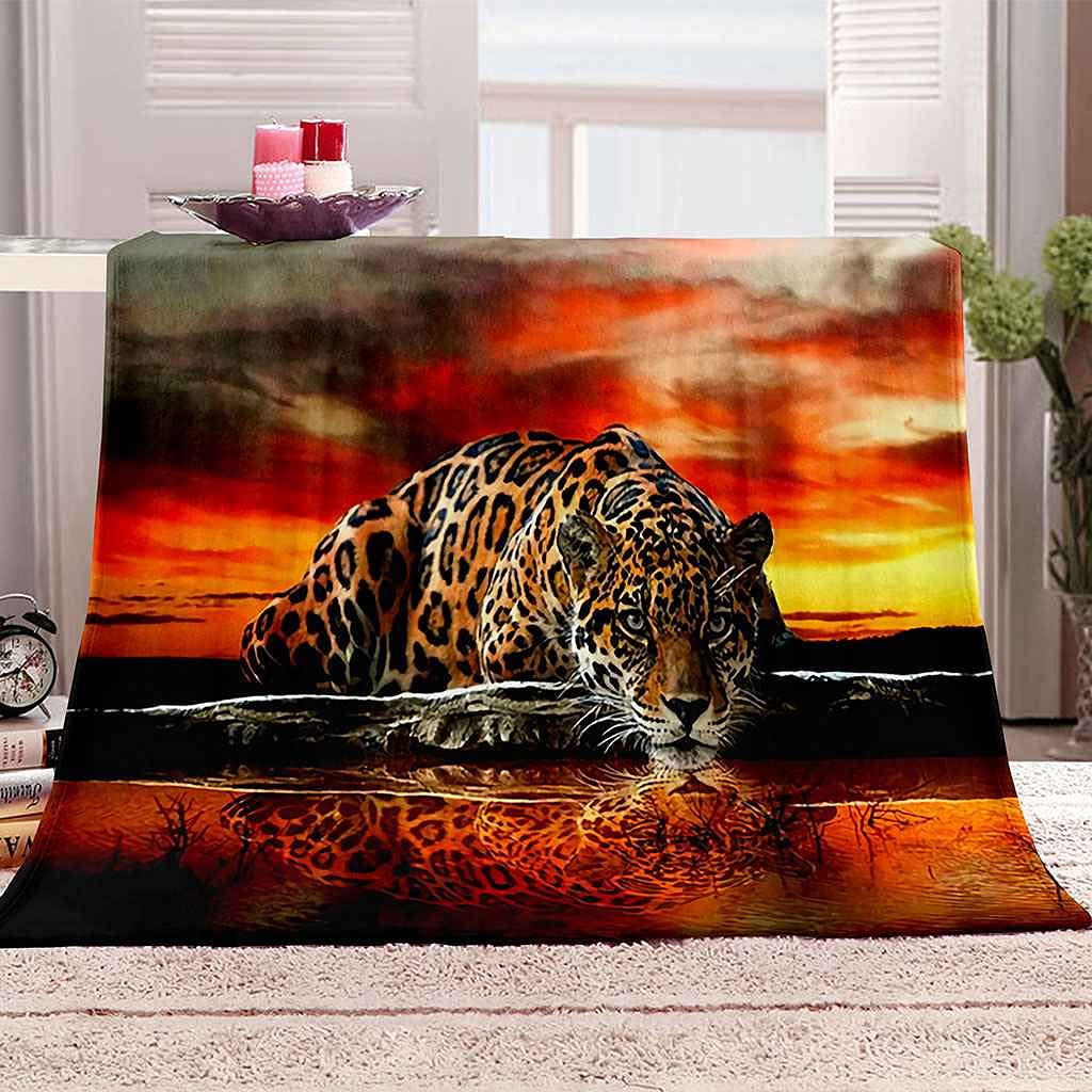 Couverture polaire tigre flanelle microfibre 130x150cm pour lit et canapé