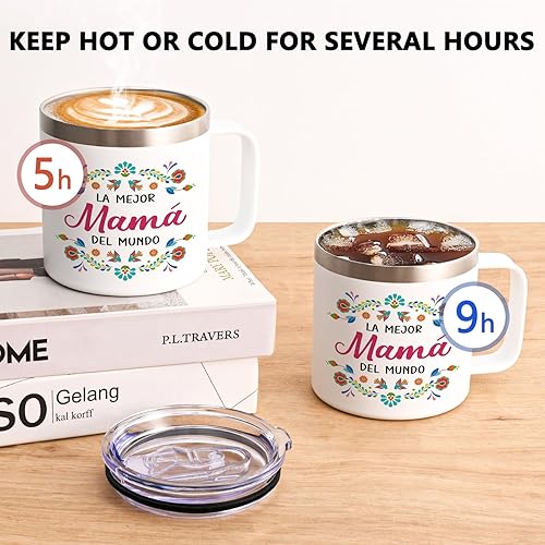 Miniatura 3 de Qtencas Regalo para mamá, regalos para el día de la madre, La Mejor Mama Del Mundo - Taza de café de acero inoxidable, regalos de Navidad para mamá,
