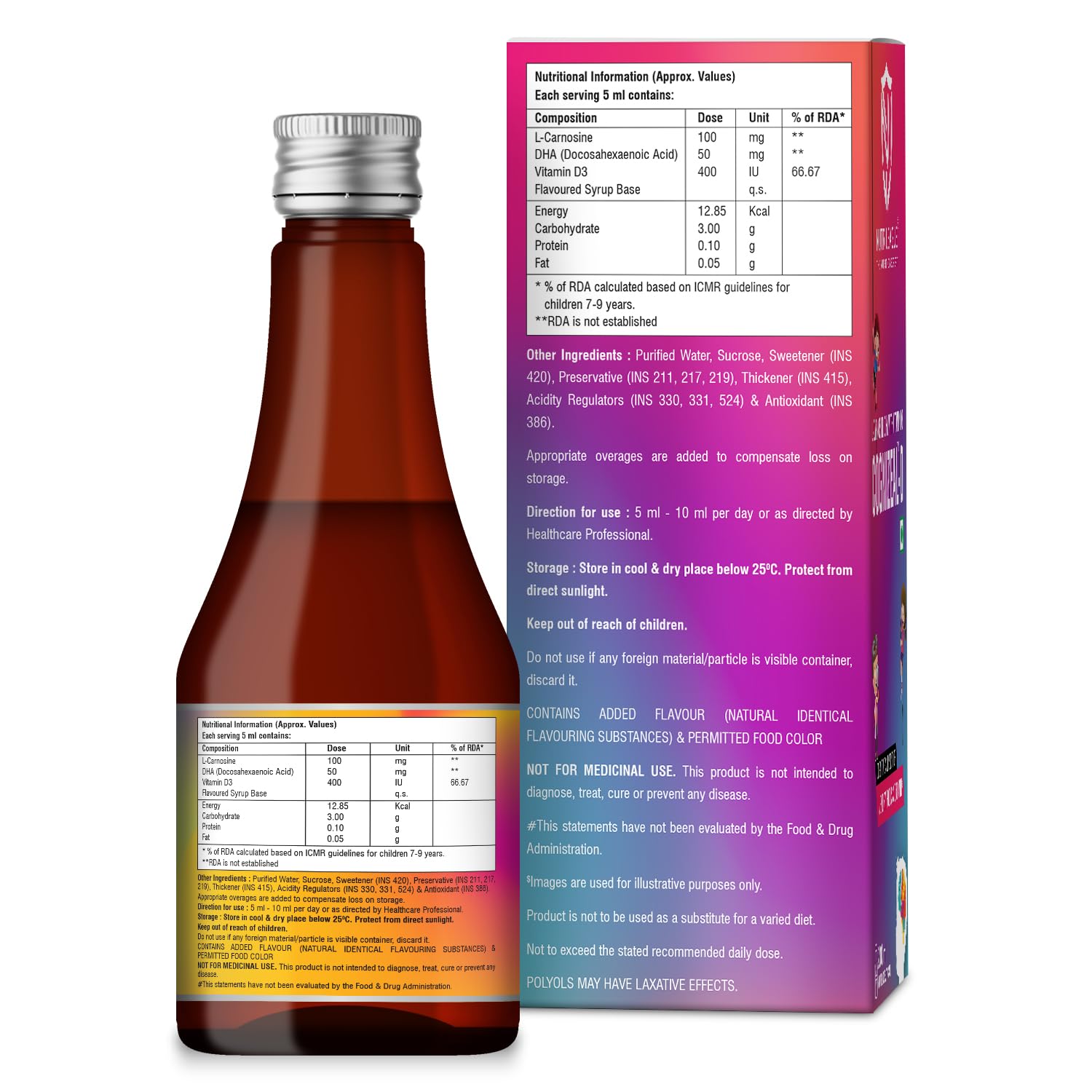 Cognizeal-D 200 Ml | L-carnosine + DHA Syrup | Cognitive Support in children with autism | Supports brain health | Behavioral Improvement in Autism (Pack Of 1) — Amazon image 3