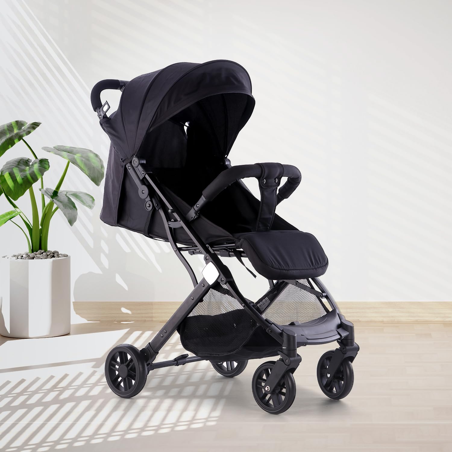 ANGELS & MICE, Urban Glide Baby Stroller/Pram. Auto Fold Stylish Newborn Baby Stroller| Pram with One Click Fold | Trolley pull along | Travel Friendly | Cabin Trolley for 0-4 Years for Boy & Girl |Black-image-48