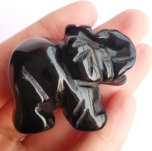 Miniatura 3 de Estatua de cristal de elefante tallada a mano, escultura de animal guardián de oficina en casa, decoración de 1.5 pulgadas, obsidiana negra