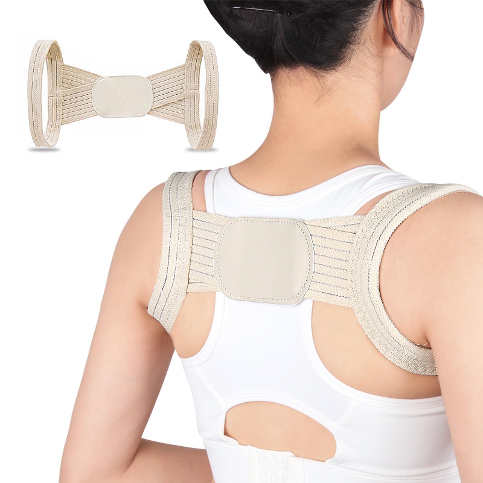 OLWICK® Upper Back Support Belt | Adjustable Back Brace Posture Corrector | Breathable Shoulder Back Straightener for Men Women Children | Beige, S, Pack Of 1 (B0D8144XCP) Amazon Price History, Amazon Price Tracker