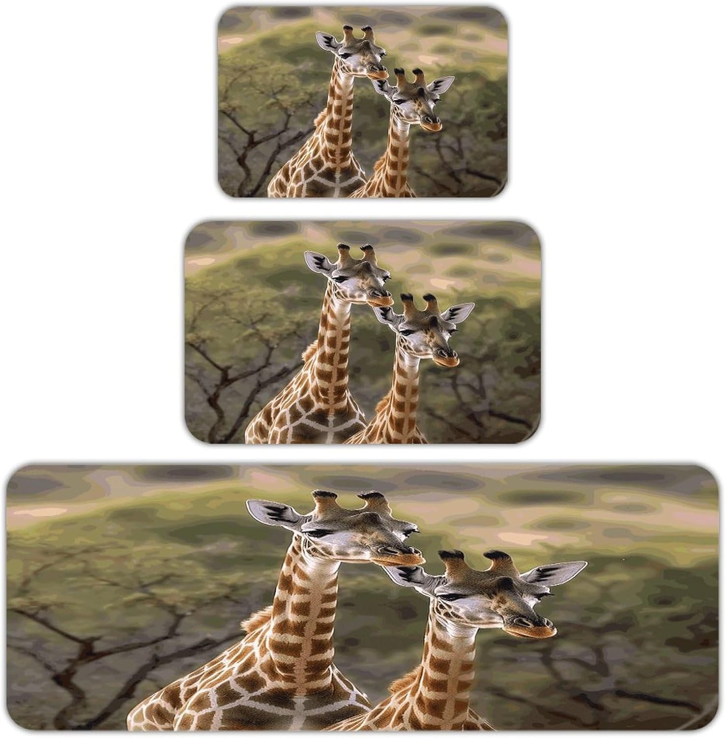 Two Giraffes Kitchen Mats Soft Absorbent Rugs for Floor Non Slip Washable Kitchen Mats Fashion Rectangular Rugs for Three-Piece Set for Laundry Office Home Sink