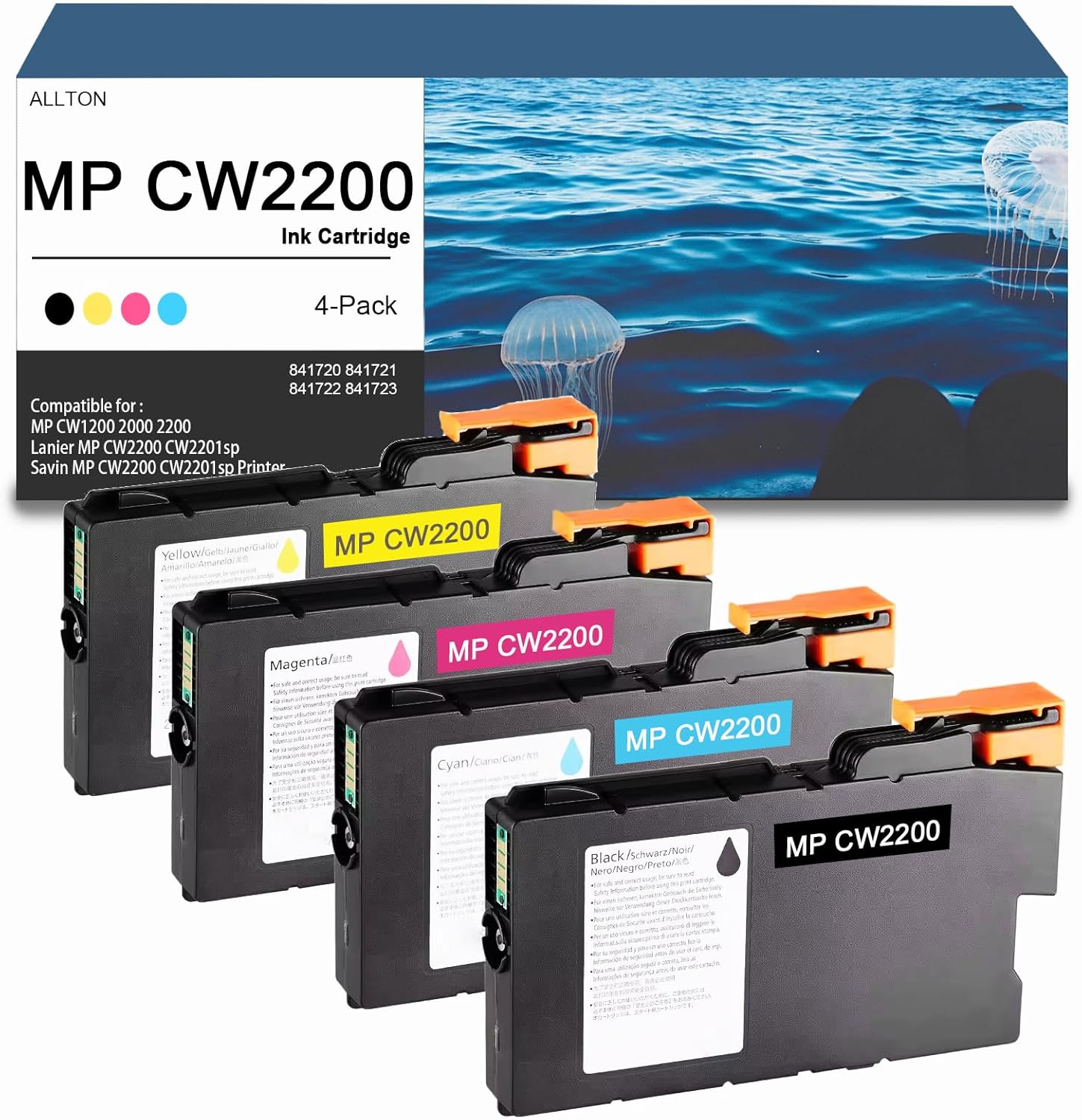 MP CW2200 Ink Cartridge Compatible Ricoh 841720 841721 841722 841723 Ink Cartridge Replacement for Ricoh MP CW1200 2000 2200 Lanier MP CW2200 CW2201sp Savin MP CW2200 CW2201sp Printer(4-Pack)