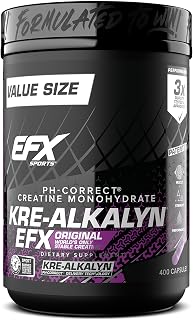 EFX Sports Kre-Alkalyn EFX | pH Correct Creatine Monohydrate Pill Supplement | Strength, Muscle Growth & Performance | 200 Servings, 400 Capsules