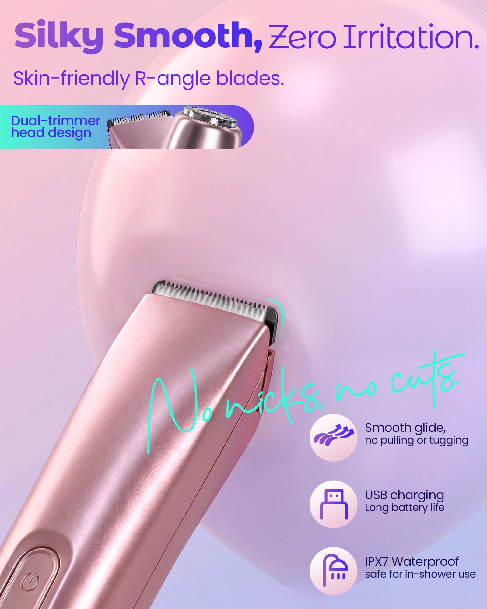 Rasoir pour femme, 2 en 1, double tête, rechargeable par USB, pour le visage, rasoir électrique pour les jambes, les bras et le visage, étanche IPX7 (or rose)
