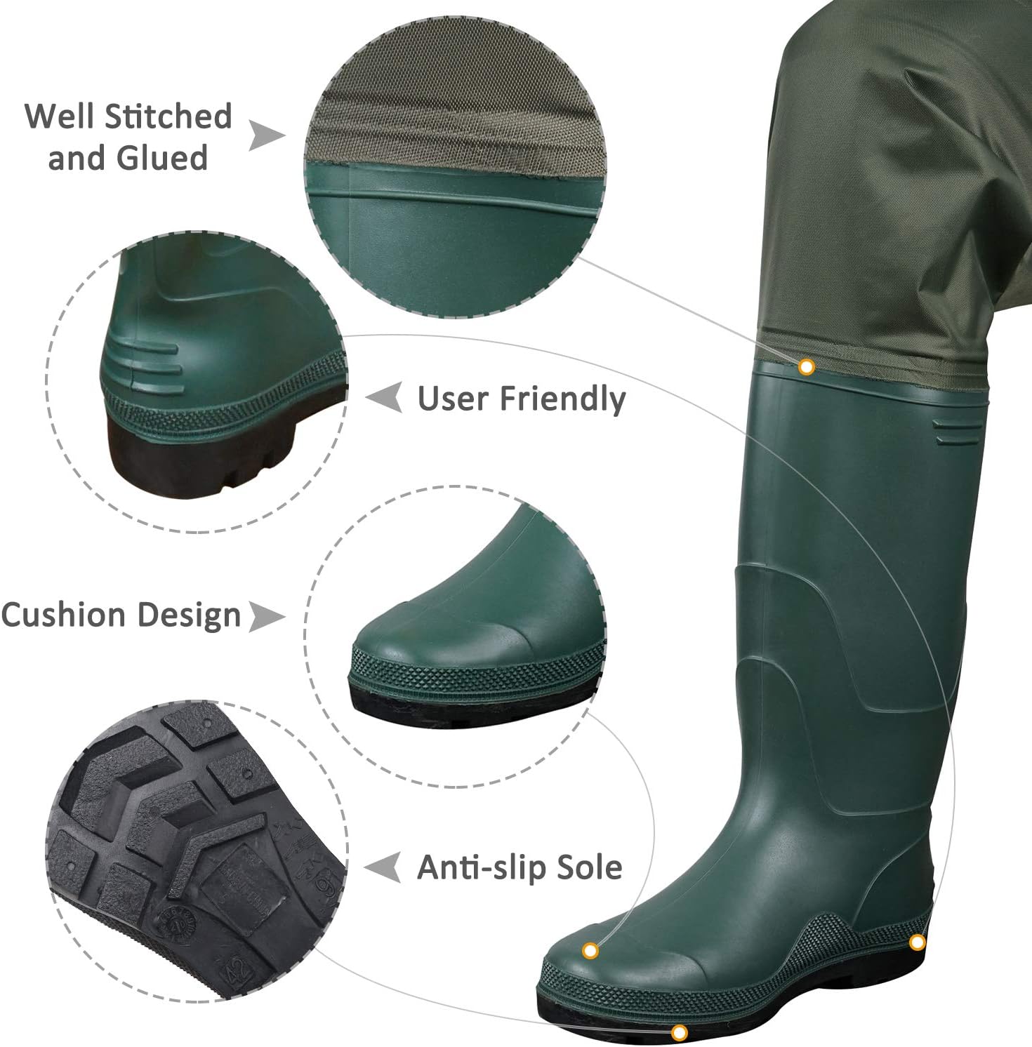 SaphiRose Men's Bootfoot Chest Wader 2-Ply Nylon/PVC Waterproof Fishing & Hunting Waders with Boots Hanger for Men and Women : Sports & Outdoors