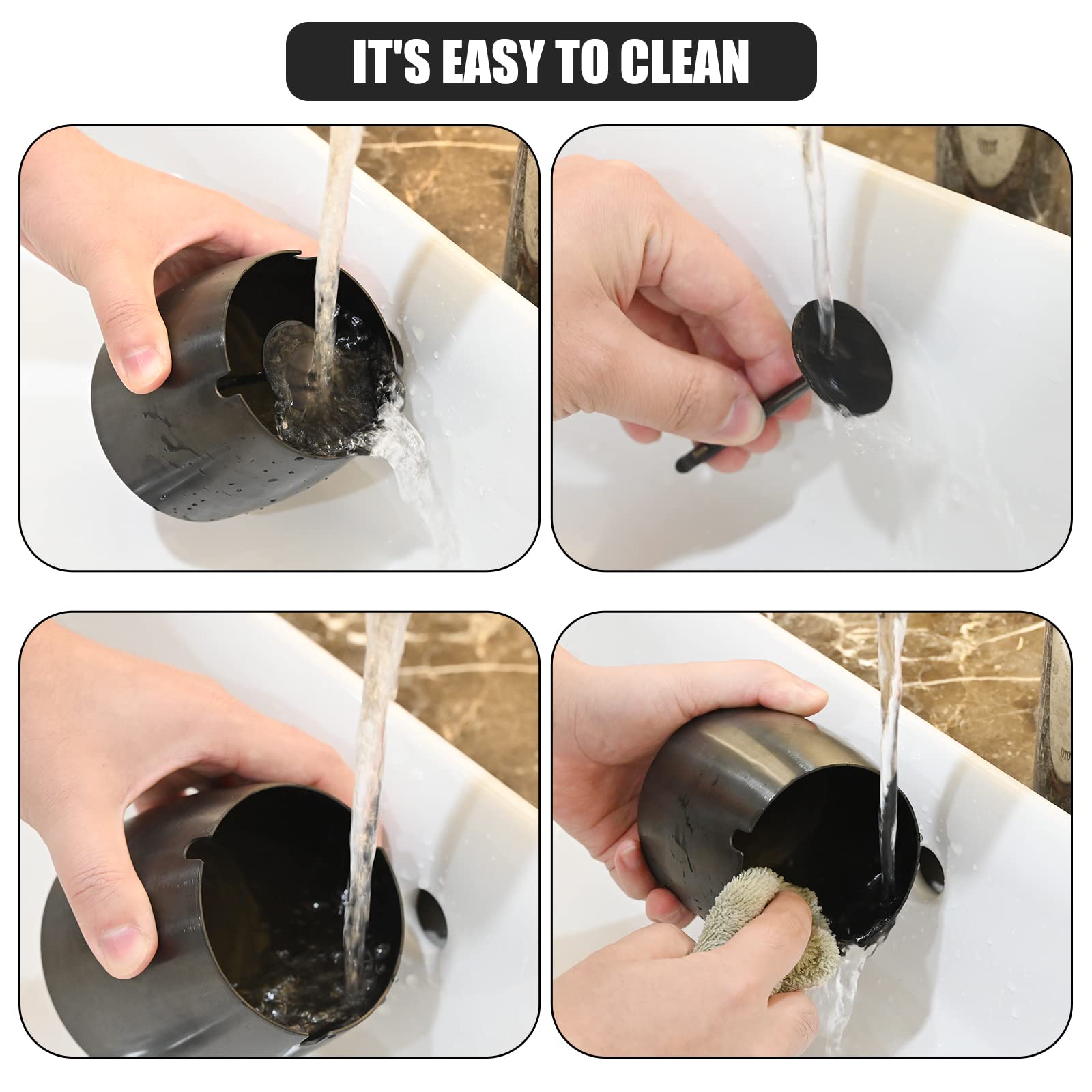 Posacenere Da Esterno Nero Con Coperchio - Antivento, Impermeabile, Acciaio Inox 2mm, Grande