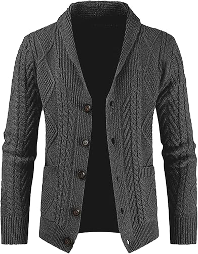 JMIERR Men's Casual Wool Blend Long Sleeve Shawl Collar Buttons Down Cable Knit Cardigan Sweater